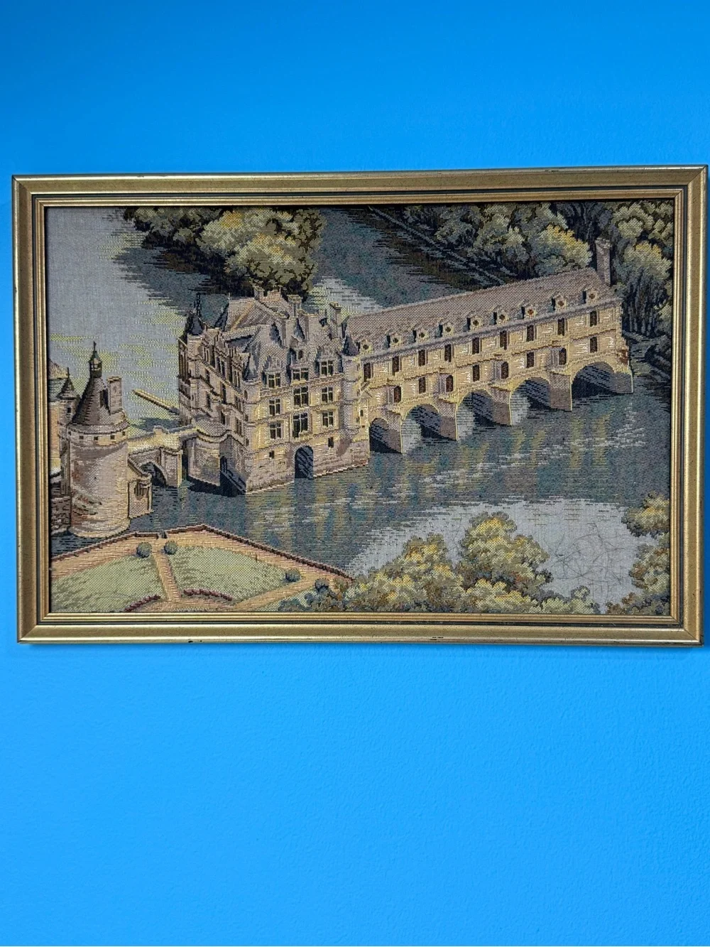 Vintage Framed Chateau de Chenonceau Tapestry Wall Art